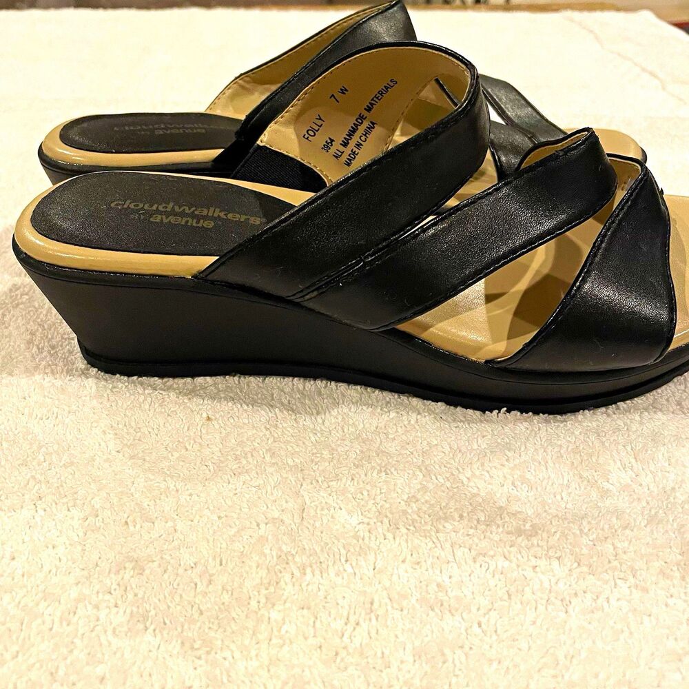 Cloudwalkers Avenue Women’s Black Wedge Slide Sandals Slip-On Size 7W